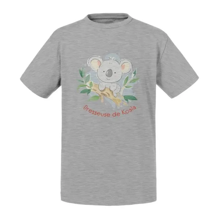T-shirt Enfant Gris Dresseuse de Koala Dessin Original Mignon-0