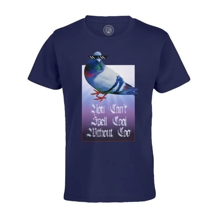 T-shirt Enfant Bleu You Can't Spell Cool Collage Vintage Illustration Art Animal Pigeon Humour Puns Zoomer Streetwear Parodie-0