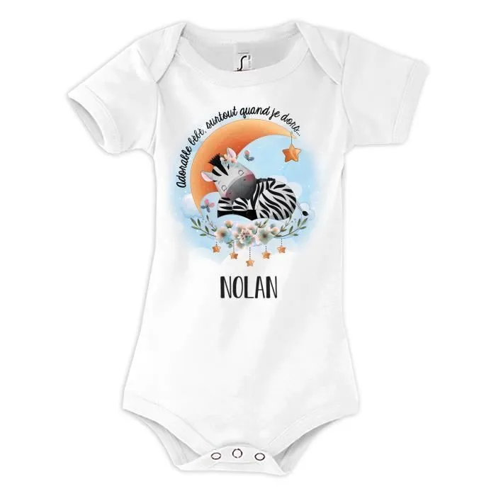 Body bébé Nolan Zèbre - Blanc - Qualité premium - Cadeau Naissance-0