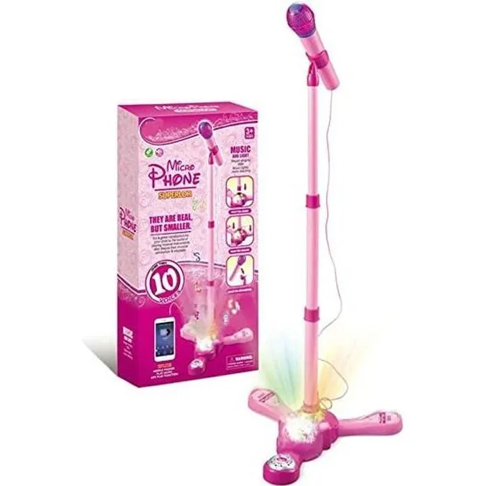 Karaoke Enfants - AMOUNE - Jouet Fille 3-8 Ans - Pied Réglable - Rose-0