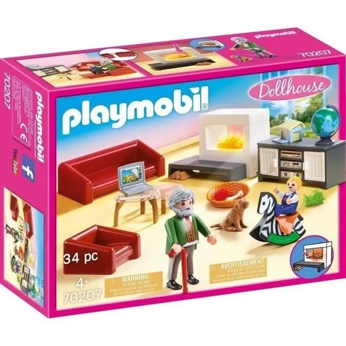 PLAYMOBIL 70207 Salon avec cheminée, Dollhouse La Maison Traditionnelle, 36 pièces, Dès 4 ans-3