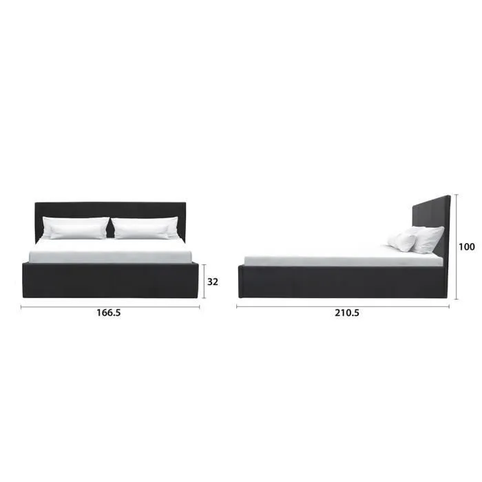 MARTIN Lit adulte 160 x 200 cm + coffre de rangement - Simili noir - Sommier inclus-8
