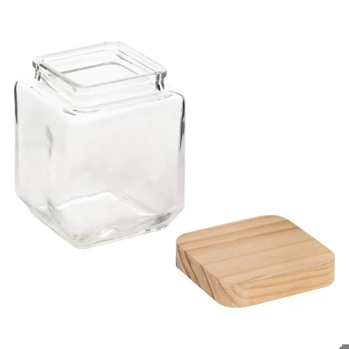 Bocal en verre carré - FIVE - 1,25L - Couvercle en pin - Dimensions 11x11x14,3 cm - Poids 0,68 kg-1