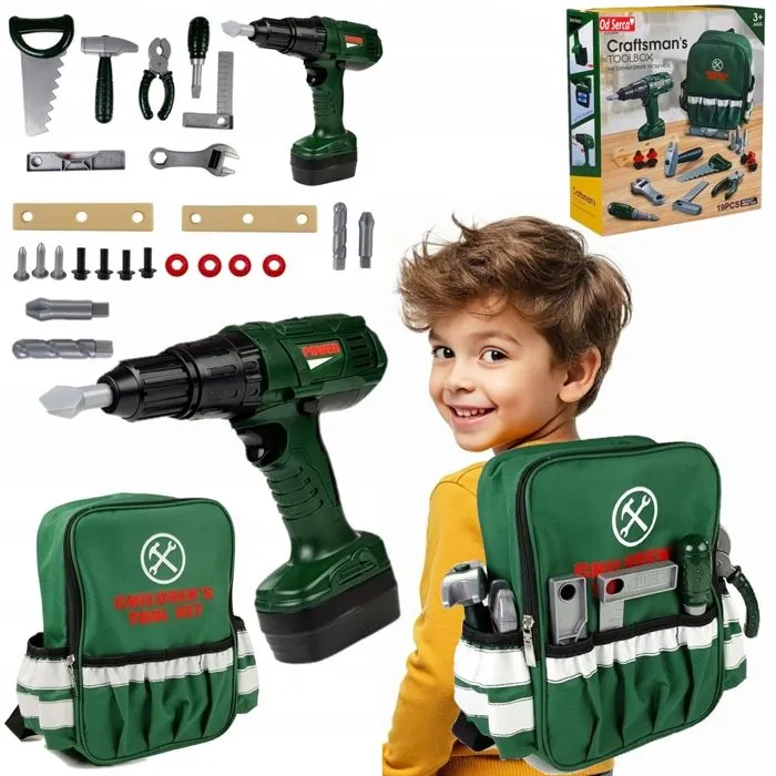 ENSEMBLE D'OUTILS DANS UN SAC À DOS DE BRICOLAGE PERCEUSE TOURNEVIS POUR ENFANTS XL-0
