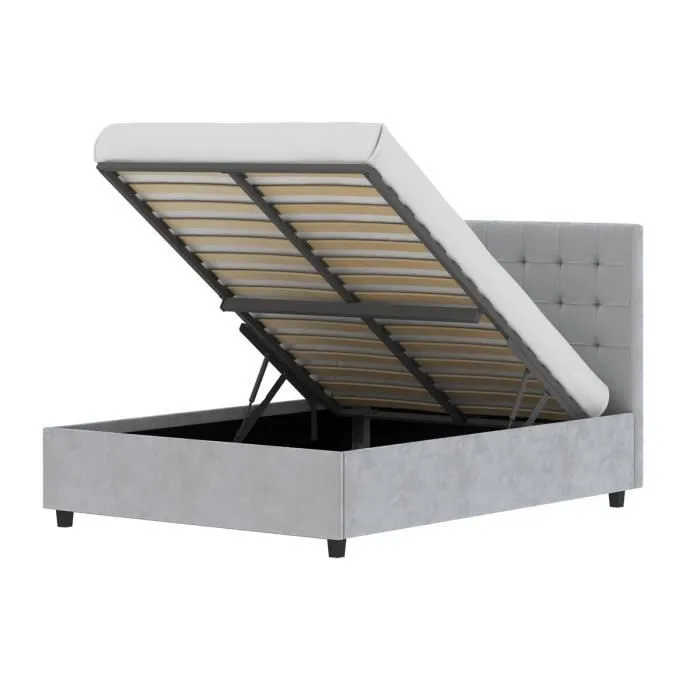 Lit coffre adulte ELIZA 140 x 190 cm - Sommier inclus - Gris foncé-0