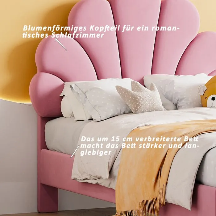 Lit capitonné - Non spécifié - 90x200cm - Tête de lit réglable - Velours rose - 1 place-2