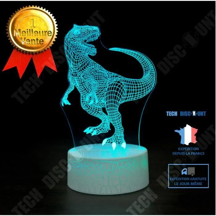 TD® TEMPSA 7 Couleurs Changeantes Veilleuses 3D LED Dinosaure Illusion Lampe Tactile Télécommande-0