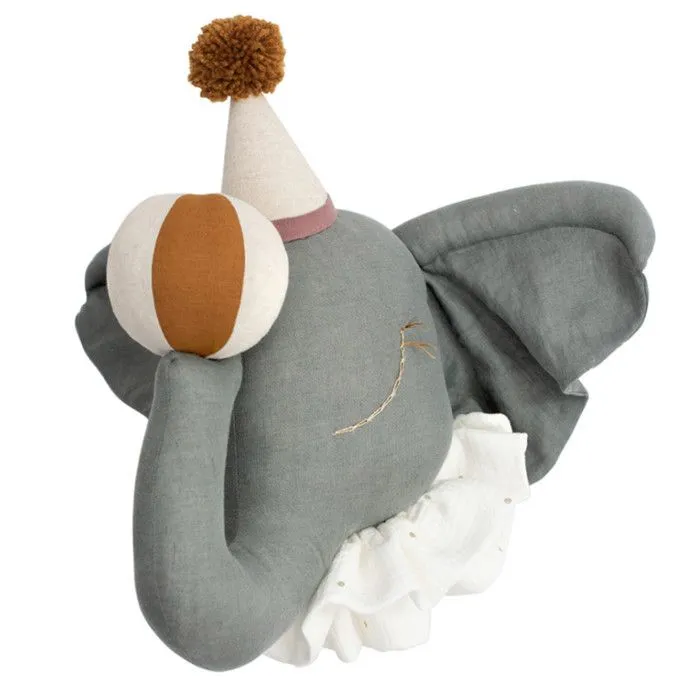 Trophée mural enfant en lin Éléphant de cirque gris-0