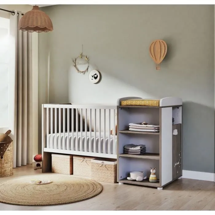 Lit Combiné - 120x60cm - Evolutif en 90x190cm - Babyprice Smile - Chêne silex-0