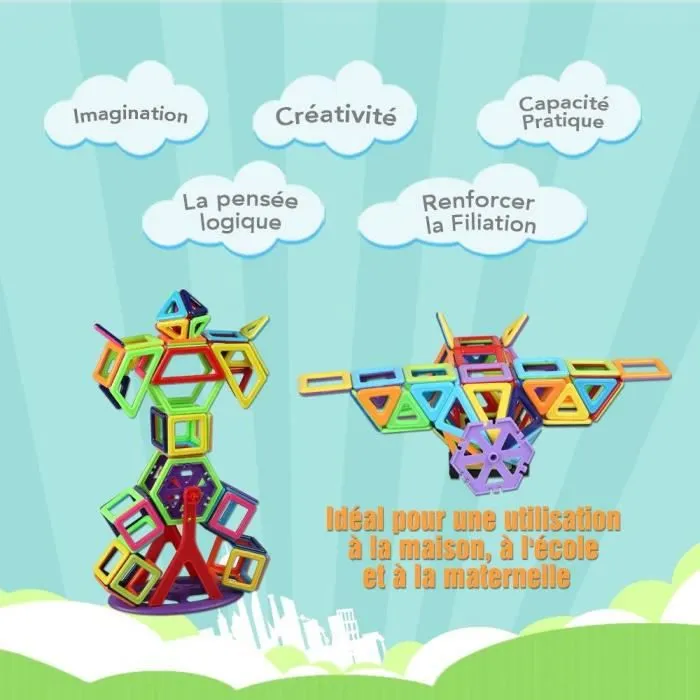 108Pièces Bloc de Construction Magnétique pour Enfant Plus de 3ans, Jeux Construction Aimanté Jouet Educatif et Créatif, Cadeau Fête-3
