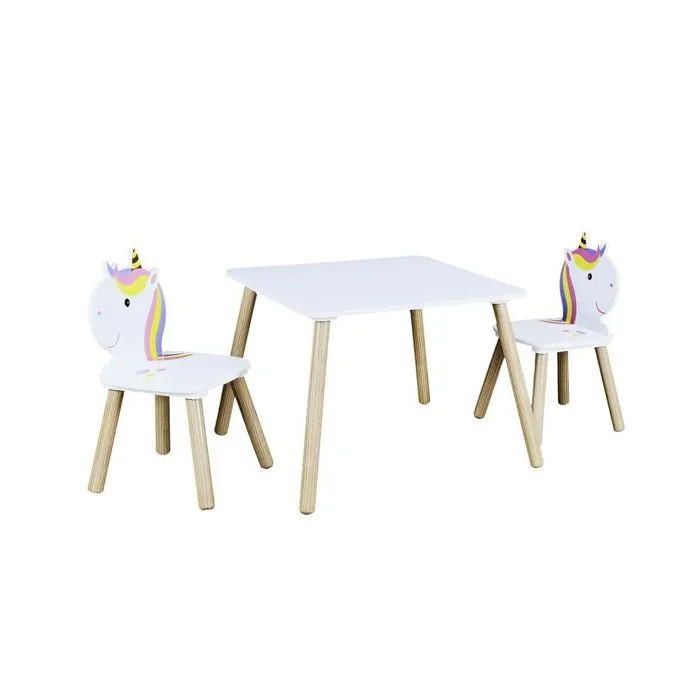 Home Deco Kids HD6764 Table et 2 Chaises Enfant Licorne Lily Blanc beige et multicolore-0
