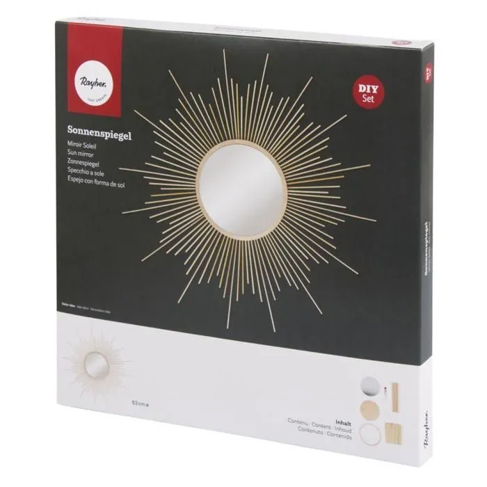 Kit DIY Miroir en Bois - Soleil - 63 cm - Beige - Rond - Style Scandinave-0