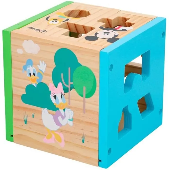 Jeu de construction en bois Disney Mickey et Minnie - Cube 15 cm - Couleurs variées-3