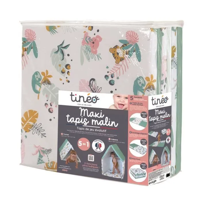 TINEO Maxi Tapis Malin Jungle Buddies 5 en 1 - Evolutif - Déhoussable - 180x200 cm - Nouvelle collection-8