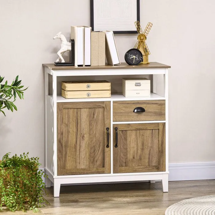 Buffet cuisine - HOMCOM - 2 portes - avec 1 tiroir, étagère ajustable, compartiment ouvert - 76,6 x 35 x 81,5 cm - chêne brun-2