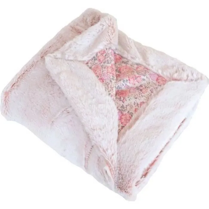 Couverture enfant en liberty et fausse fourrure - Rose - 75 x 100 cm-0