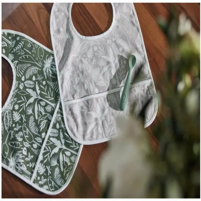 Bavoir Imperméable Botanical Nougat (2pcs) - Gris - Jollein-3