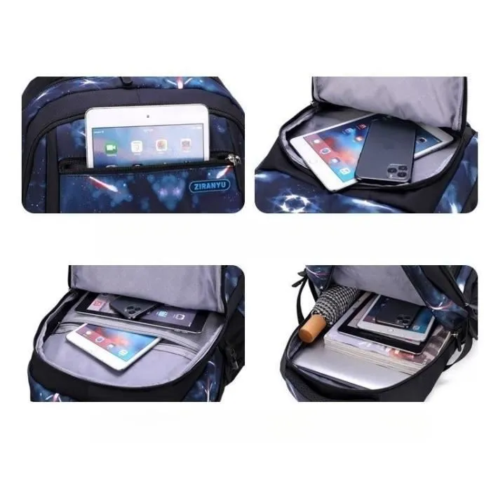 Cartable Enfant Garcon,Sac à Dos Cartable Étudiants 8 9 10 11 12 13 14 Ans CE2 CM1 2 6E,Style ciel étoilé noir et bleu-4PCS-2