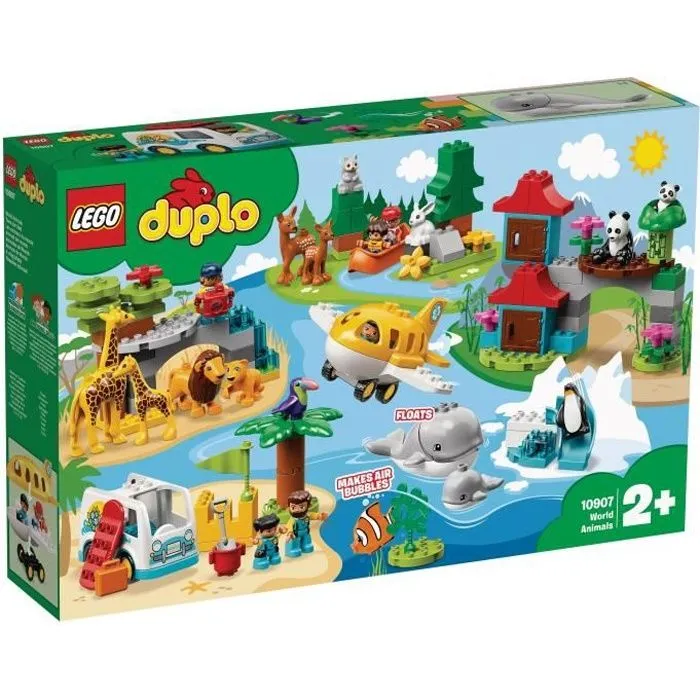 LEGO® 10907 DUPLO Les Animaux du Monde Jouet Éducatif pour Enfant de 2 - 5 ans incluant des figurines, un Avion et 15 Animaux Duplo-0