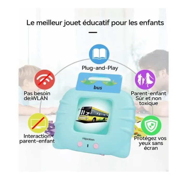 Cartes éducatives,Jouets éducatifs pour Jeunes Enfants de 1 à 6 Ans, Jouets préscolaires pour écouter 224 Mots (Bleu français)-3