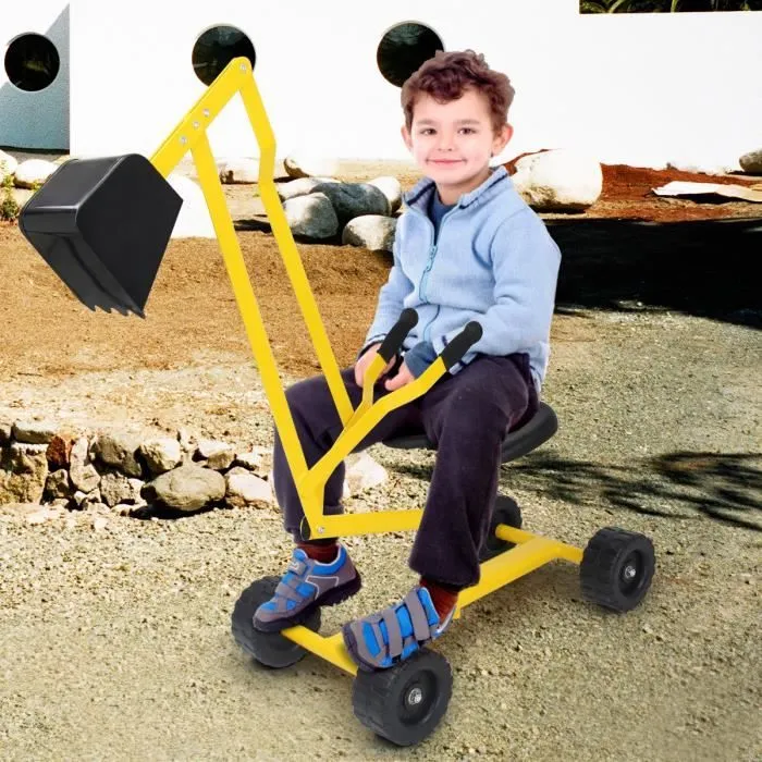 COSTWAY Tractopelle Enfant pour Bac à Sable, avec 4 roues, Rotation à 360°, pour Sable Terre Neige, 56 x 35 x 81 cm, 50 kg, 3 Ans+-1