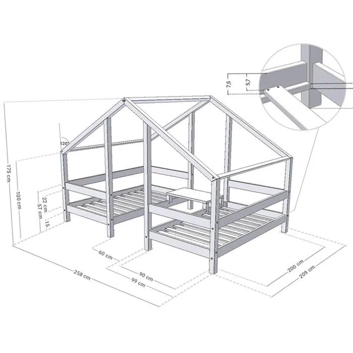 Lit cabane VILLY 2 places 90 x 200 verni-2