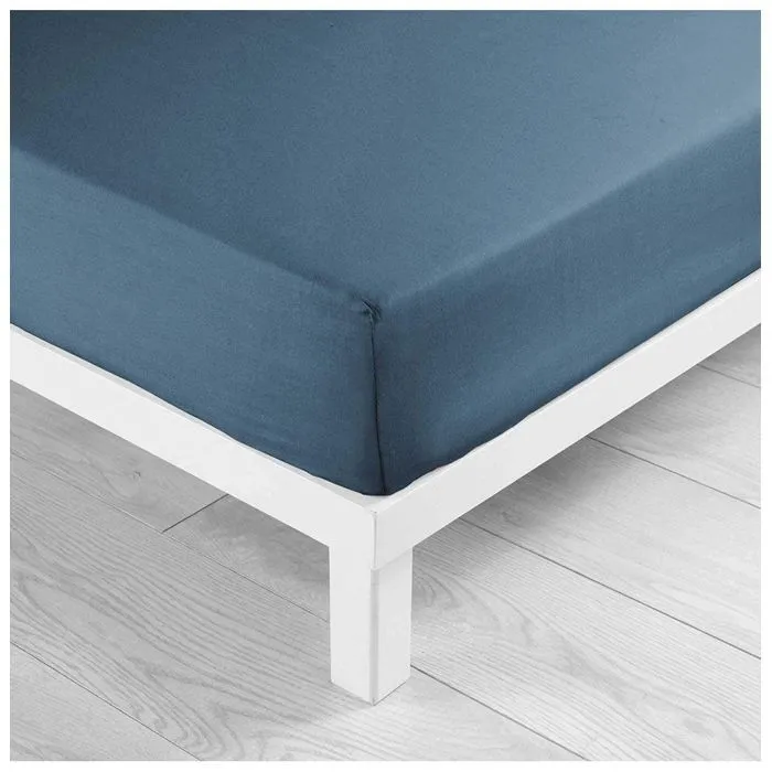 Drap Housse - Coton - Bleu Nuit - 90 x 190 cm - 57 Fils - Sèche-linge Compatible-1