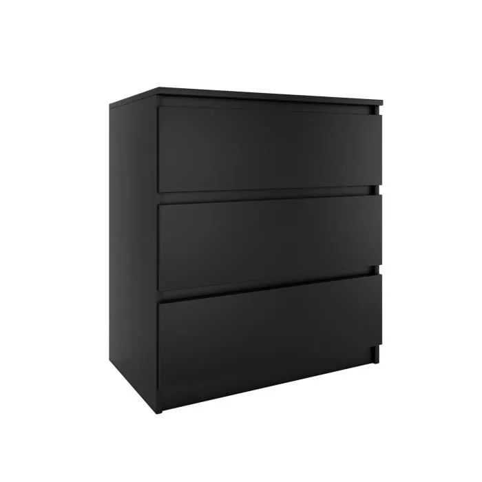 ASTER T3 - Commode 3 tiroirs - Chambre bureau salon - 77x70x40 - Meuble de rangement - Style Scandinave - Noir-0