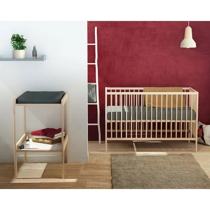 WEBABY - Lit bébé en bois avec matelas - Blanc-3