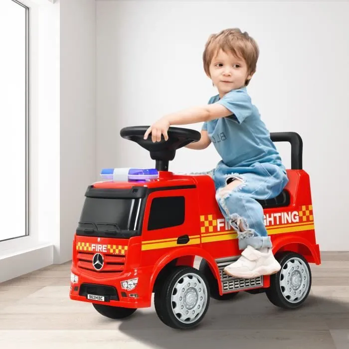 COSTWAY Porteur pour Enfants 12-36 Mois Voiture de Pompiers avec Espace de Rangement-Sonore et Lumineux - Rouge-0