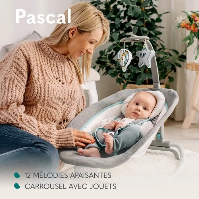 Balancelle Transat LIONELO Pascal - 12 mélodies - Vibrations - Pliage compact - Gris/Bleu-3