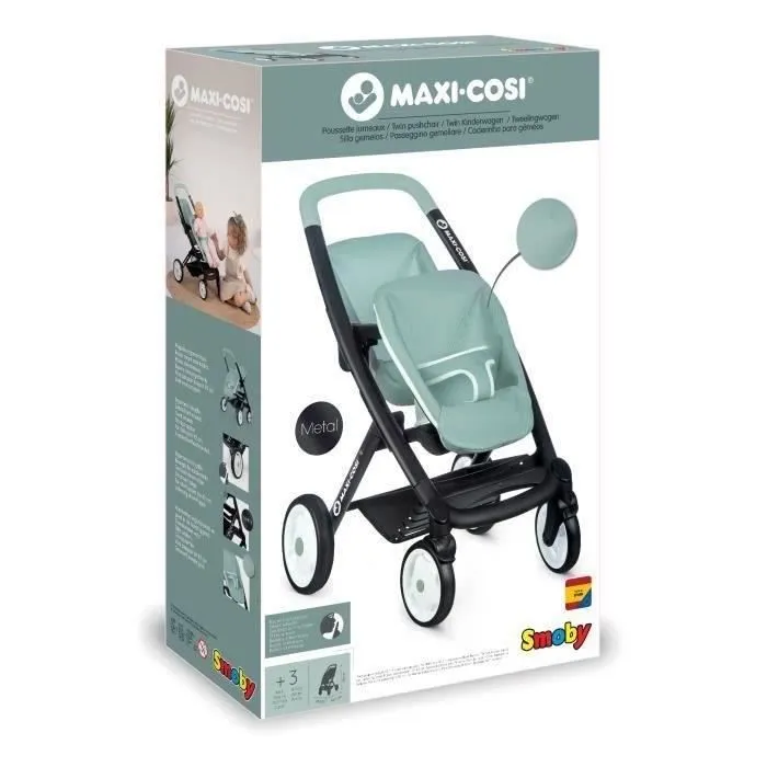 Smoby maxi-cosi poussette jumeaux sauge - poupons non inclus- dès 3 ans-1