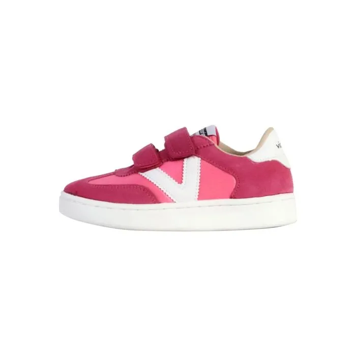 Baskets bébé - VICTORIA - Fucsia - Textile - Scratch - Plat-0