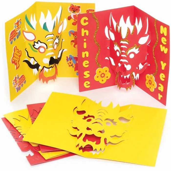 Baker ross - FC127 - Cartes Pop Up motif Dragon Nouvel An Chinois - Lot de 10, Cartes de Voeux pour les Enfants ()-0