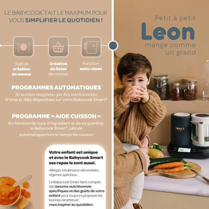 BEABA Babycook smart - connecté - bol en verre 1250 ml - gris anthracite-5