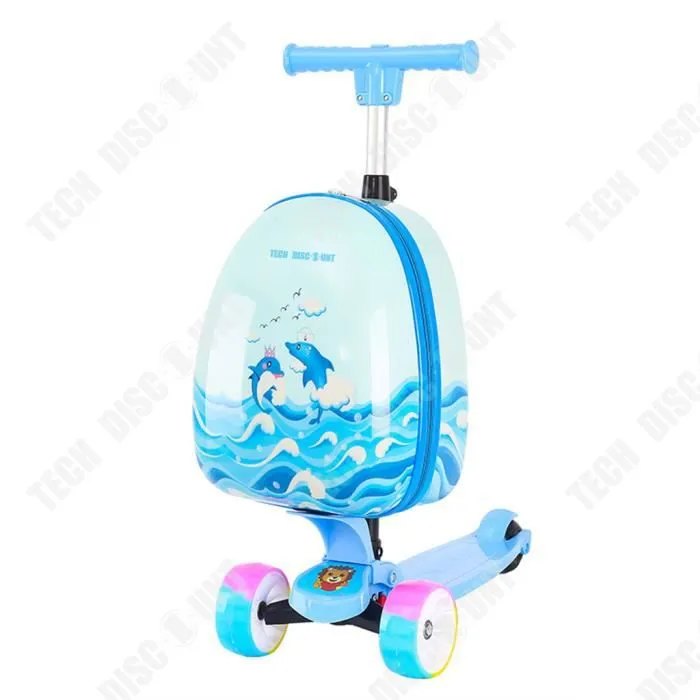 TD® Valise de chariot de scooter pour enfants bagages de dessin animé de 16 pouces valise de roue universelle réglable en hauteur-0