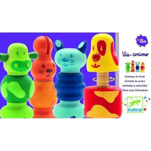 Jeu de construction - DJECO - Vis-animo - Bois - Enfant - Multicolore - Rouge - 18 mois - Mixte-0