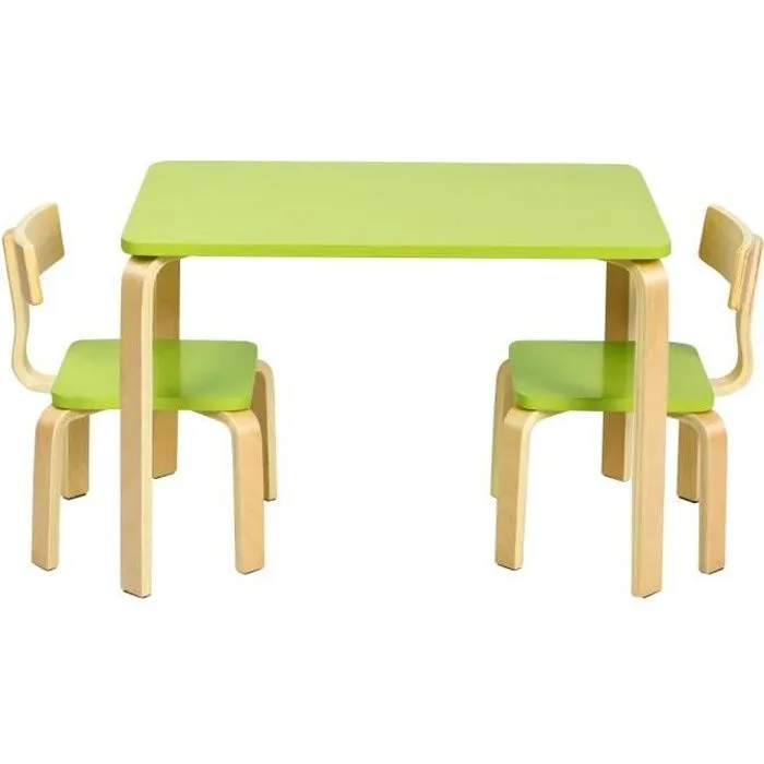 COSTWAY Ensemble Table et Chaise pour Enfant, Inclus 1 Table et 2 Chaises, Bonne Protection En Bois Courbé, Idéal pour l’Intérieur-0