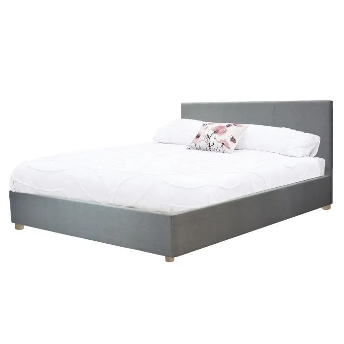 Lit Tissu Versailles Tissu Gris Clair Sampur | 160 X 200 cm | Style Scandinave Confortable, Fonctionnel | Sommier à Lattes Flexibles-0
