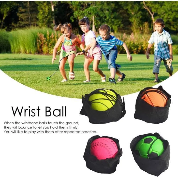 4Pcs Balle Rebondissante avec Elastique Attache Cheville Poignet - Jeu Jouet Enfant Jongle Baseball Golf Basket Foot-2