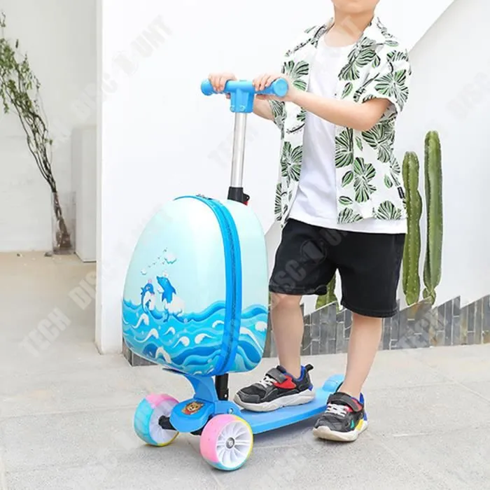 TD® Valise de chariot de scooter pour enfants bagages de dessin animé de 16 pouces valise de roue universelle réglable en hauteur-3