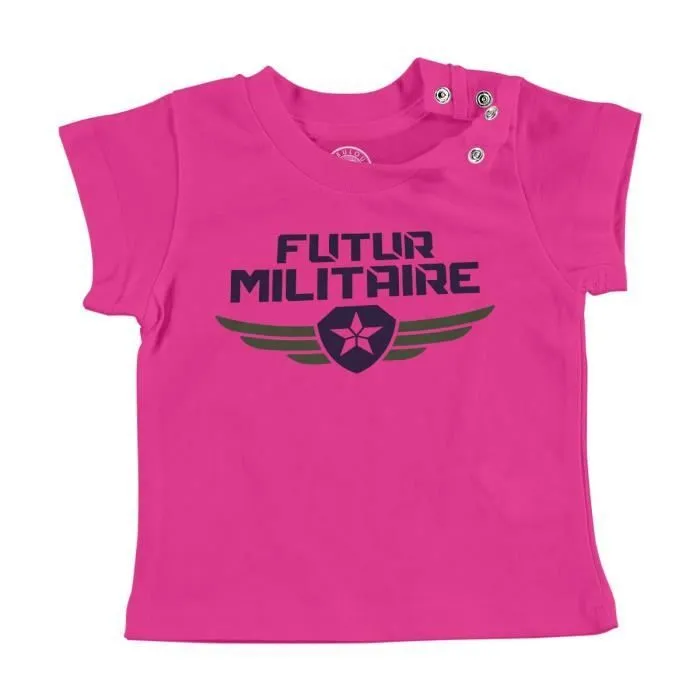 T-shirt Bébé Manche Courte Rose Futur Militaire Armée Avenir Métier Héros-0