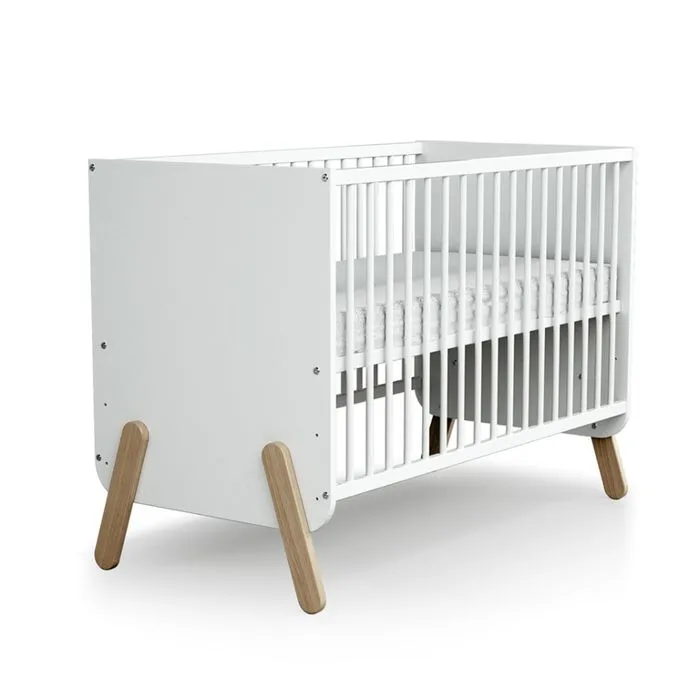 AT4 - Lit bébé bois 60 x 120 cm PIRATE - Réglable 3 hauteurs - Blanc - Hêtre Verni-1