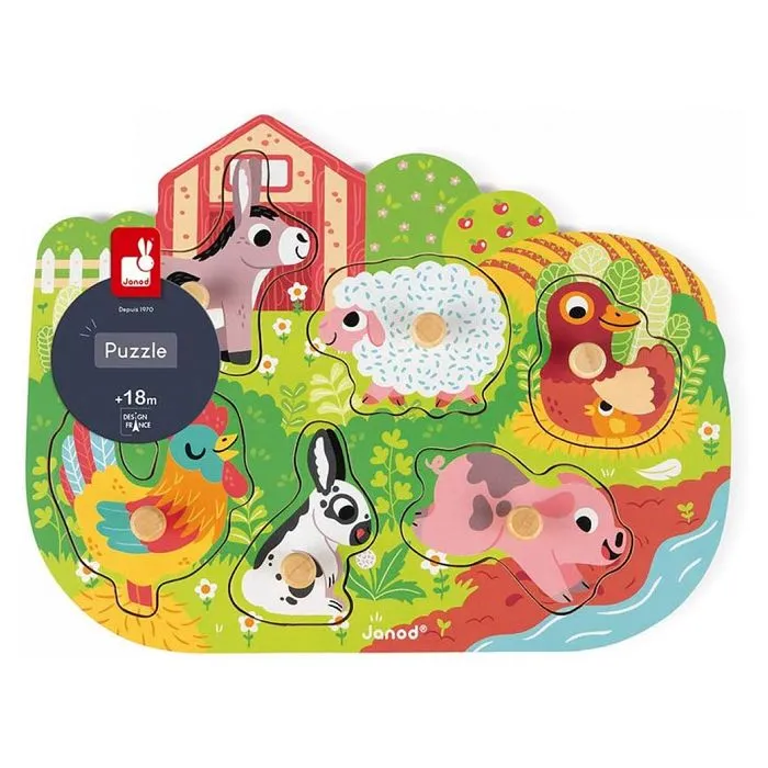 Puzzle Encastrement 6 pièces - JANOD - Happy Farm - Enfant - Beige - A partir de 18 mois-1