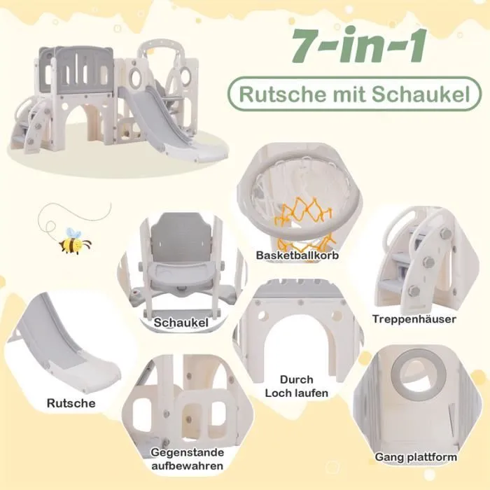 Toboggan 7 en 1 - Cub Kids - Gris - Balançoire - Panier de basket - Escalier-2