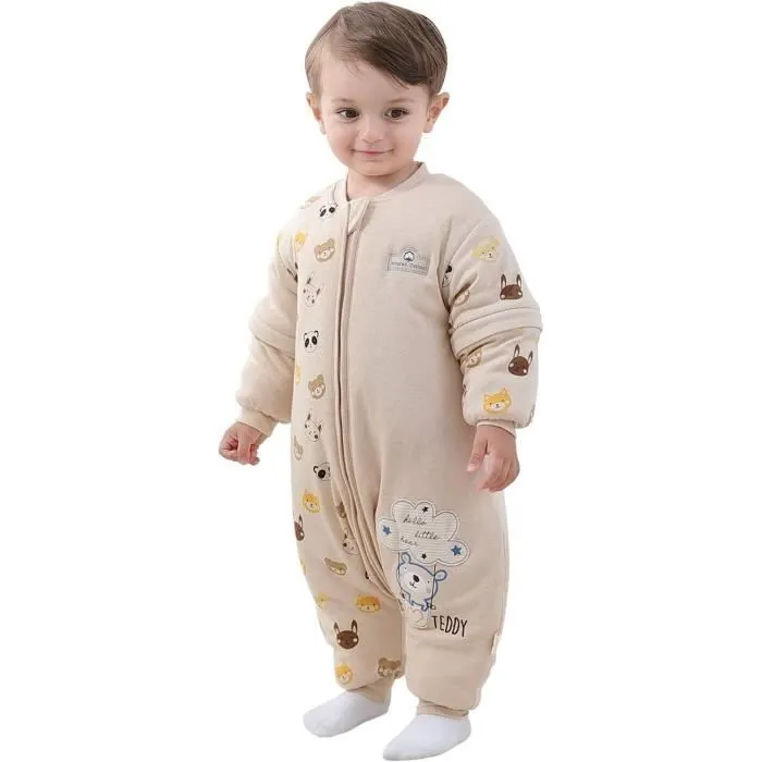Gigoteuse pour bébé avec jambes, manches amovibles et doublure chaude pour l'hiver Unisexe pour fille et garçon (motif ours)-2