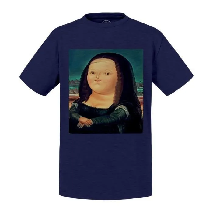 T-shirt Enfant Bleu Mona Lisa La Joconde Fernando Botero Peinture Portrait Grosse Dame-0