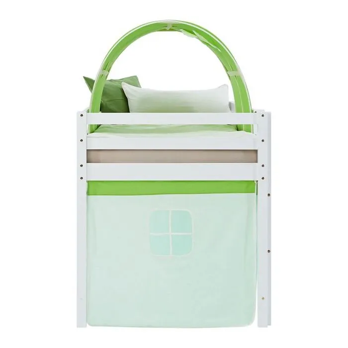 Lit mi-hauteur - HomeStyle4U - 2967 - 90x200 cm - Rideau tunnel vert - Échelle réversible-2