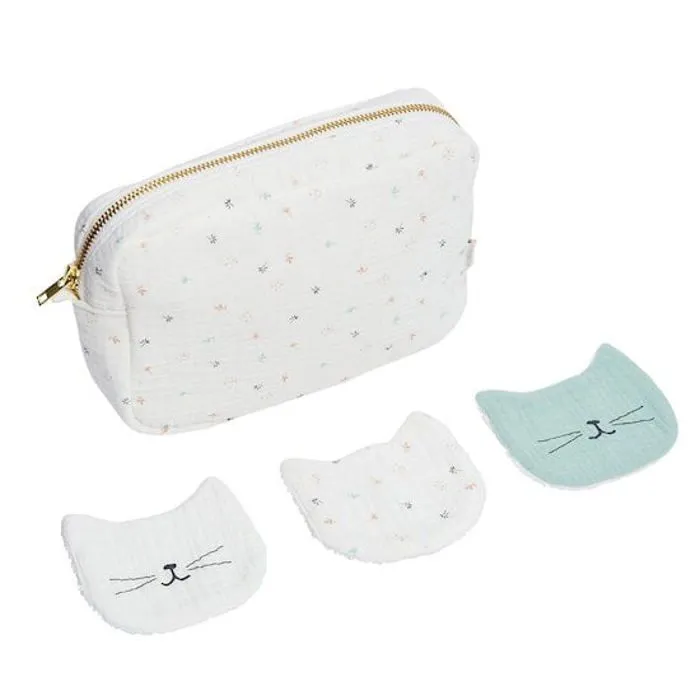 Trousse de toilette et lingettes lavables Écru-1
