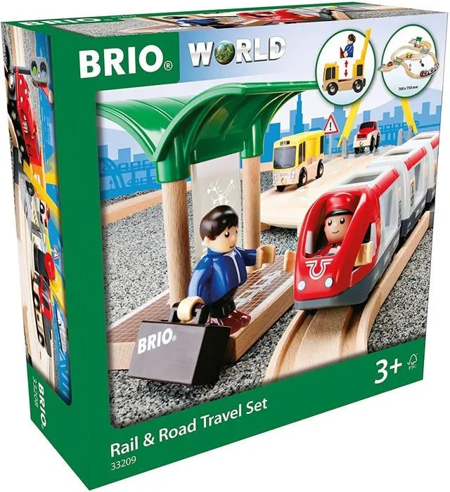 Brio World Circuit Correspondance Train / Bus - Coffret 33 pièces - Circuit de train en bois - Ravensburger - Dès 3 ans - 33209-1